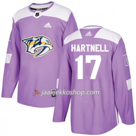 Miehille NHL Nashville Predators Pelipaita Scott Hartnell 17 Adidas 2017-2018 Violetti Fights Cancer Practice Authentic